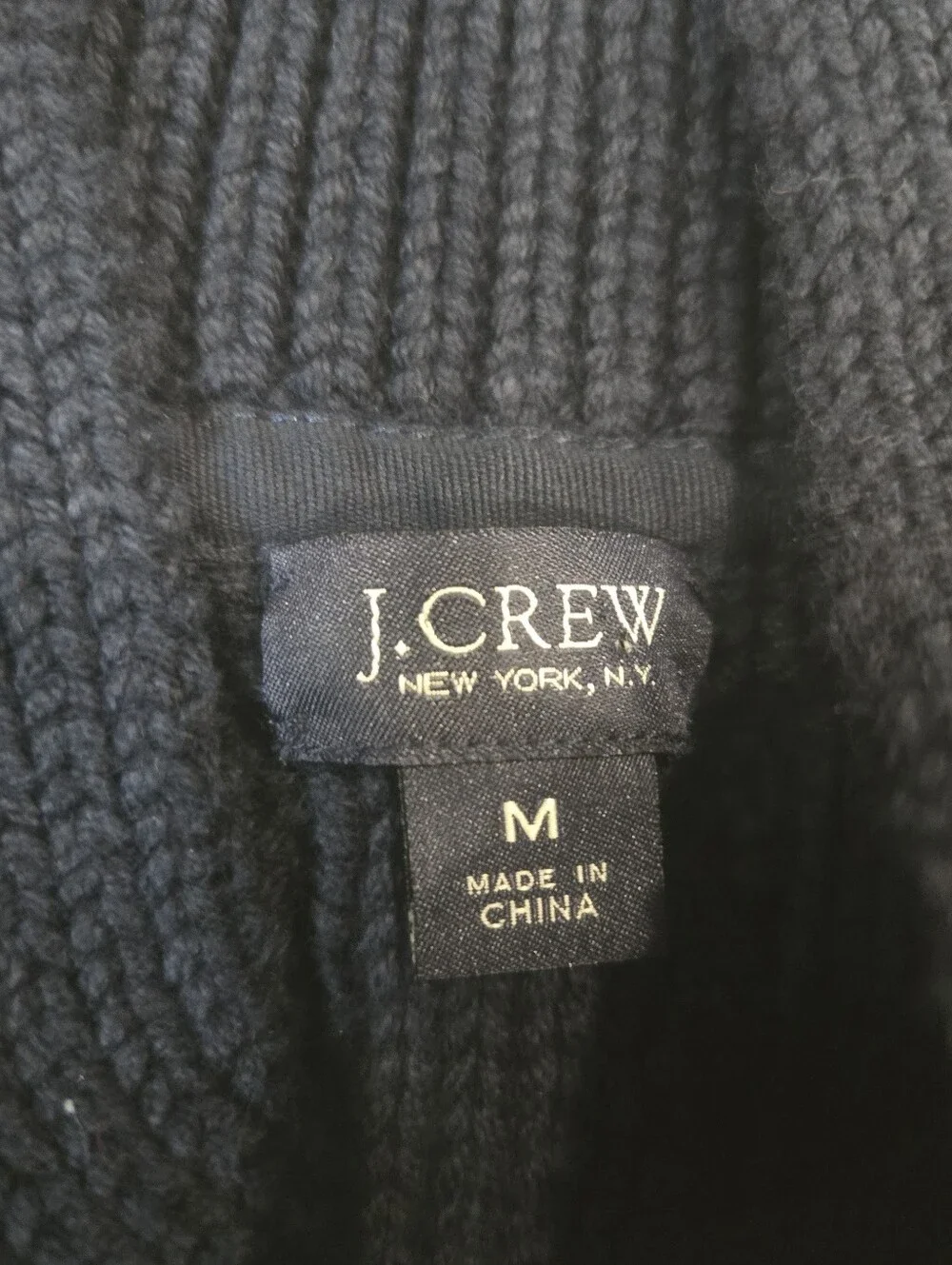 J Crew Men Medium Navy Blue Cable Knit Shawl Collar Pullover Sweater Cotton M